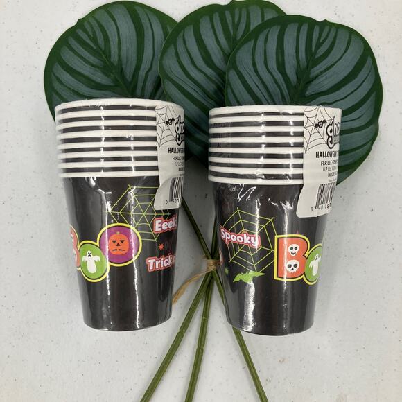 Ghoul Essentials Black Purple Green Bat Spider Boo Halloween Treat Paper Cup Set - Picture 1 of 6